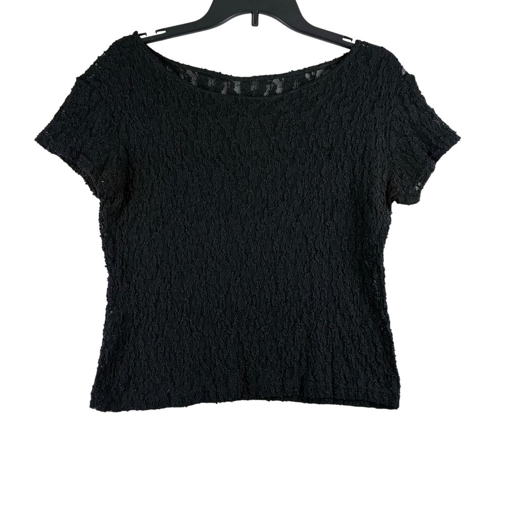 Vtg Y2K Italmoda Sheer Stretch Lace Top Womens Large Goth Romantic Boat Neck 90s